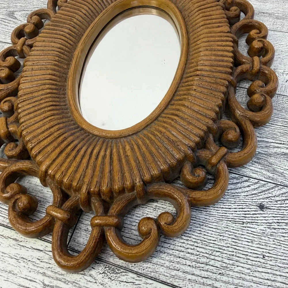 Vintage Home Co.Products Oval Wall Mirror Ornate Faux Wood Scrollwork 9.5in